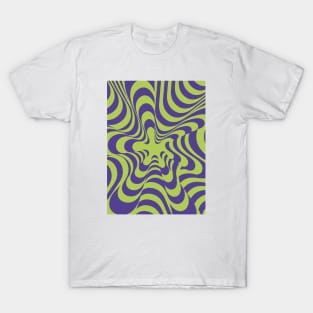 Abstract Groovy Retro Liquid Swirl Purple Green Pattern T-Shirt